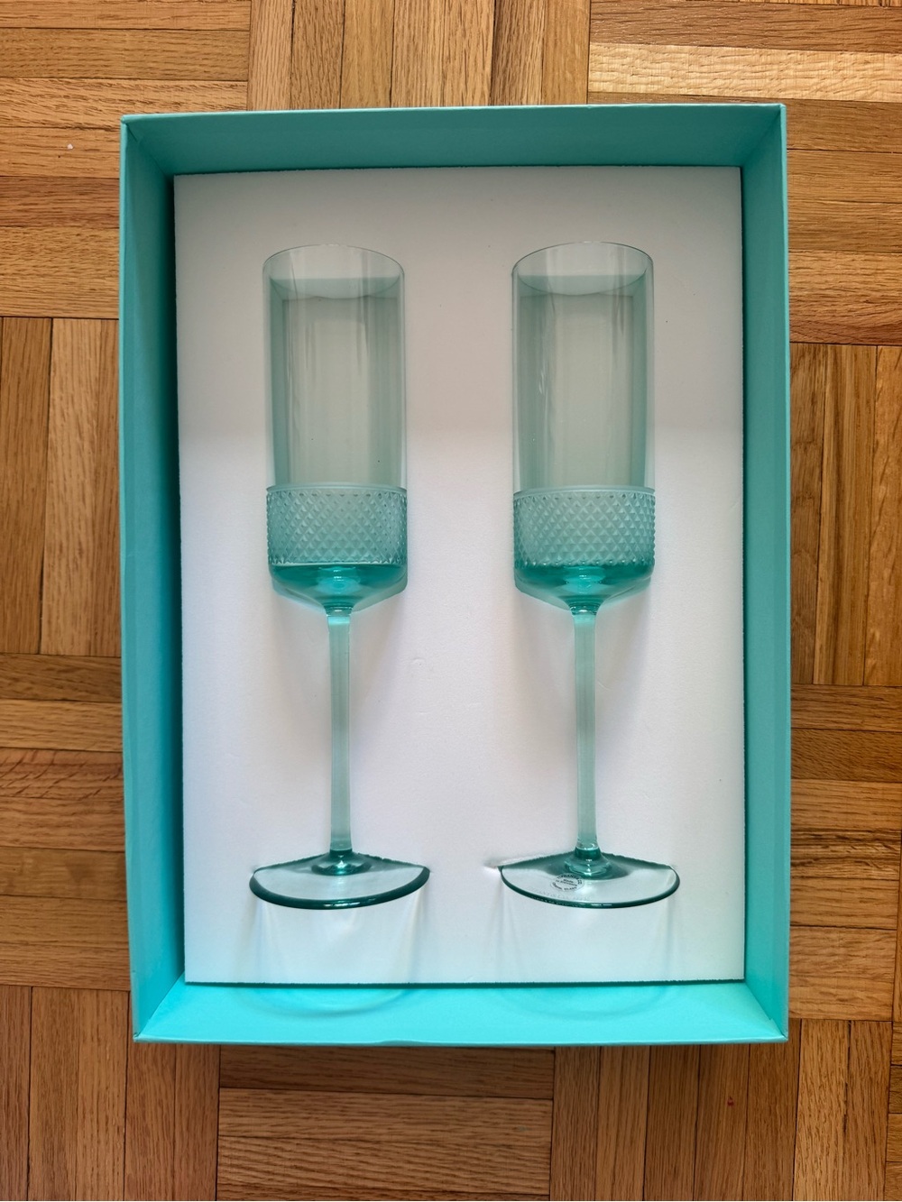 Tiffany & Co. Tiffany Blue Diamond Point Champagne Flutes Set of 2